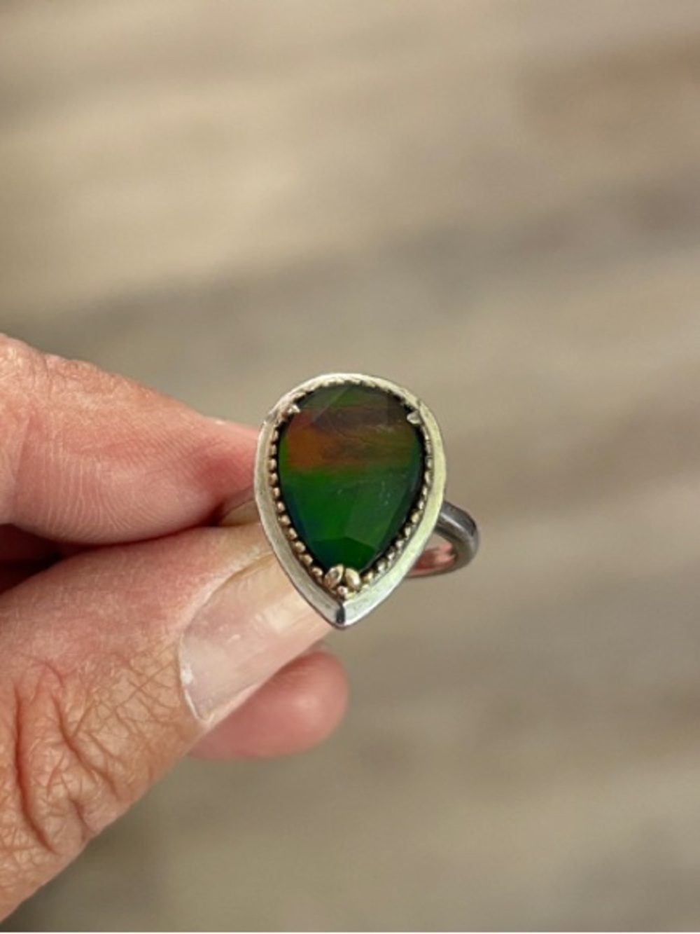 Ammolite Teardrop Sterling Ring - Women Jewelry